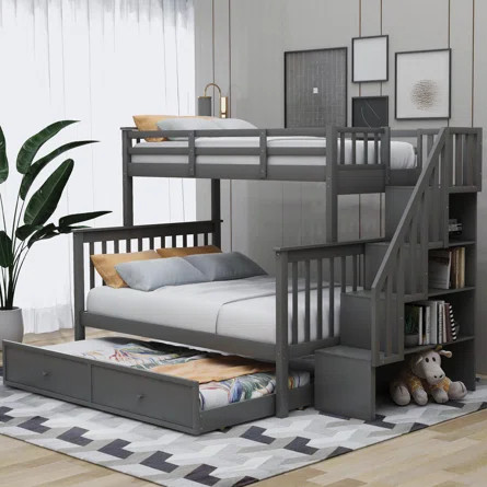 Harriet Bee Abdeslam Twin Over Full Solid Wood Standard Bunk Bed with Bookcase by Harriet Bee | W... | Wayfair North America