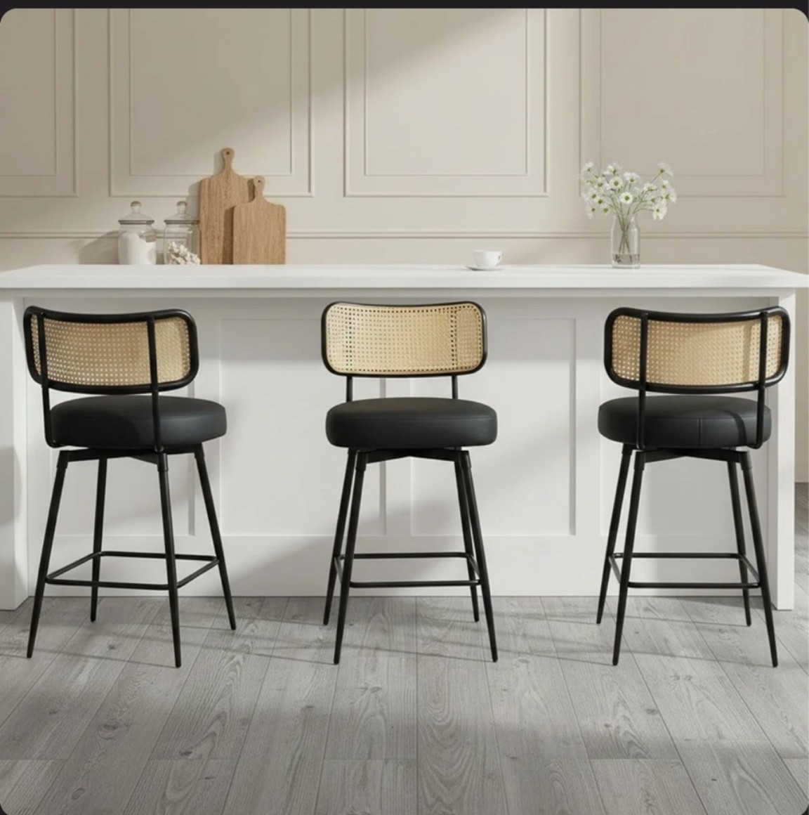 26" Swivel Faux Leather Upholstered Counter Stool with Rattan Back and Metal Frame @Wayfair