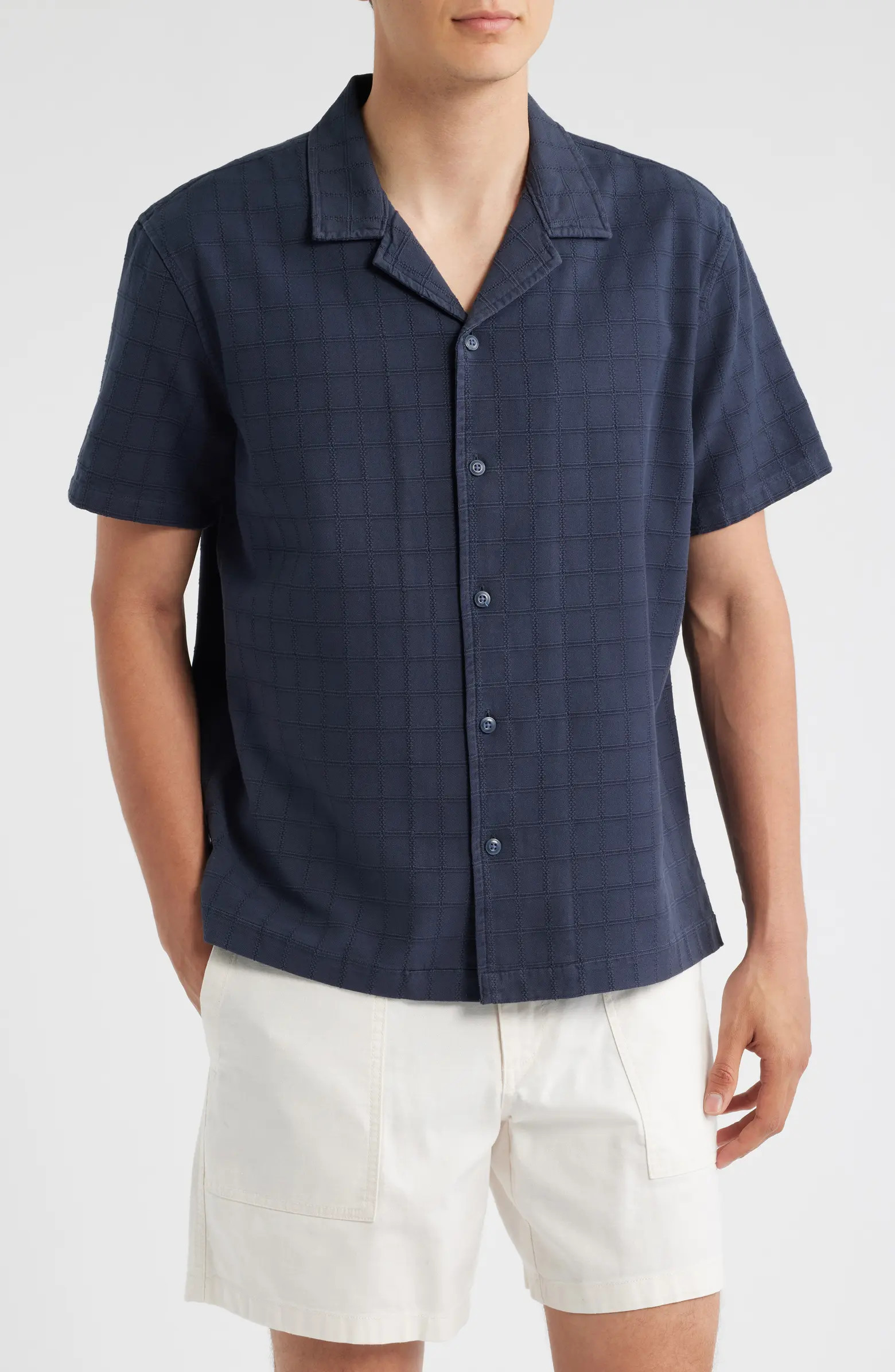 Grid Eyelet Cotton Camp Shirt | Nordstrom