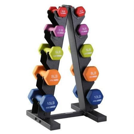 HolaHatha 2, 3, 5, 8, and 10 Pound Neoprene Dumbbell Weight Set with Rack | Walmart (US)