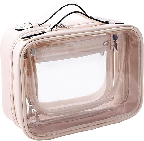 SANHECUN traveling toiletry Case large clear cosmetics case makeup bag (Beige, Small) | Amazon (US)