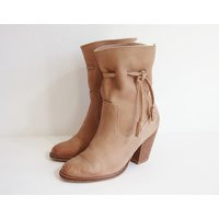 Beige Vtg. Short Boots With Tie Band // Size 38 | Etsy (US)