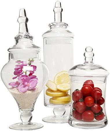 MyGift Clear Glass Apothecary Jars with Lid, Decorative Footed Vase, Candy Buffet Containers Set ... | Amazon (US)