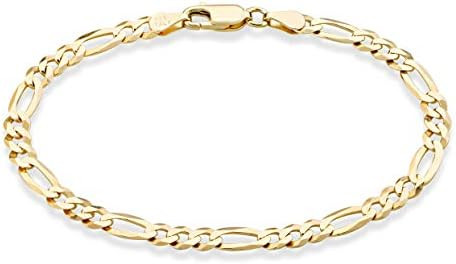 Miabella 18K Gold Plated 925 Sterling Silver Italian 5mm Diamond-Cut Figaro Chain Bracelet for Wo... | Amazon (US)