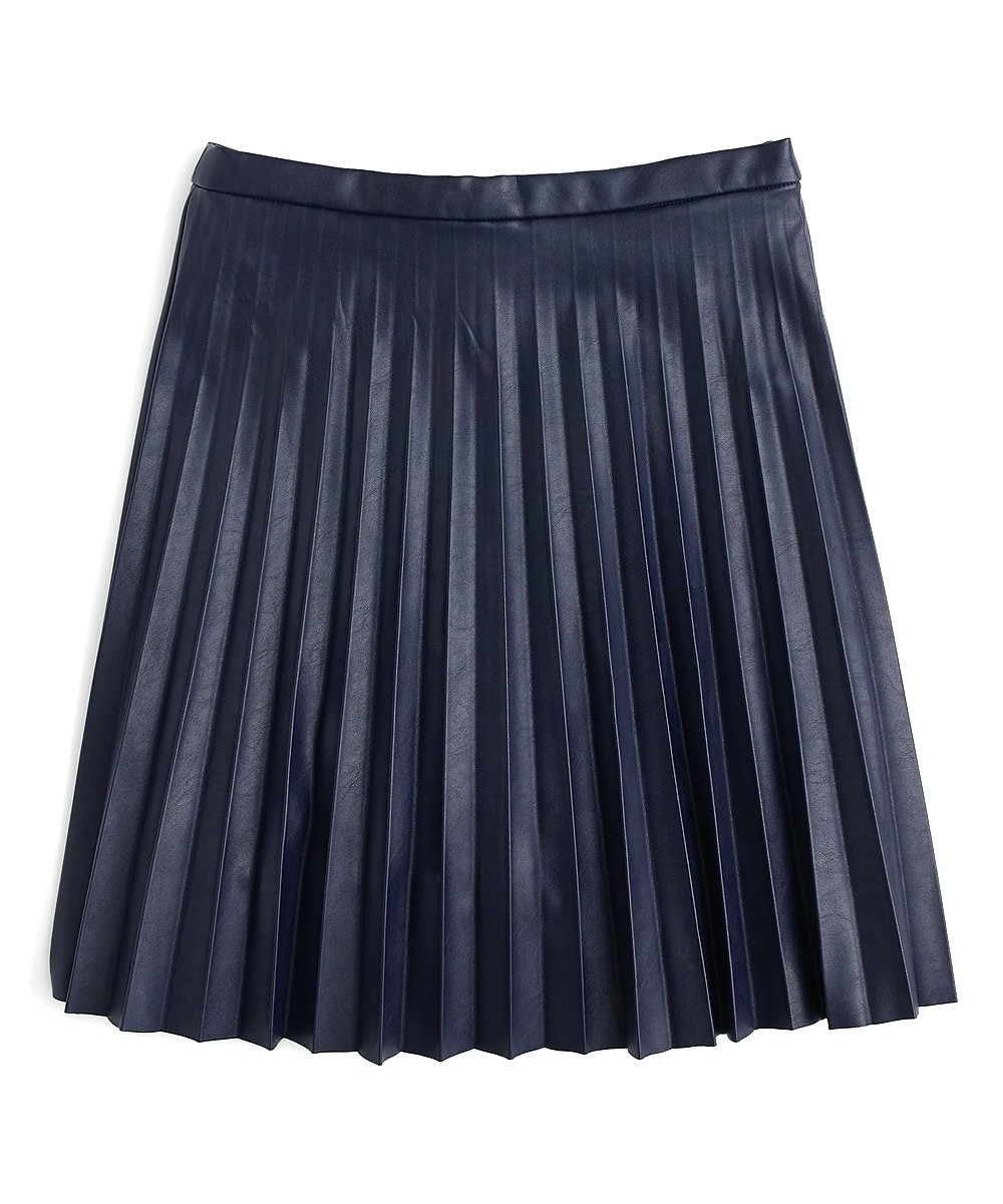 J.Crew Women's Casual Skirts NAVY - Navy Pleated Faux Leather Mini Skirt - Petite | Zulily