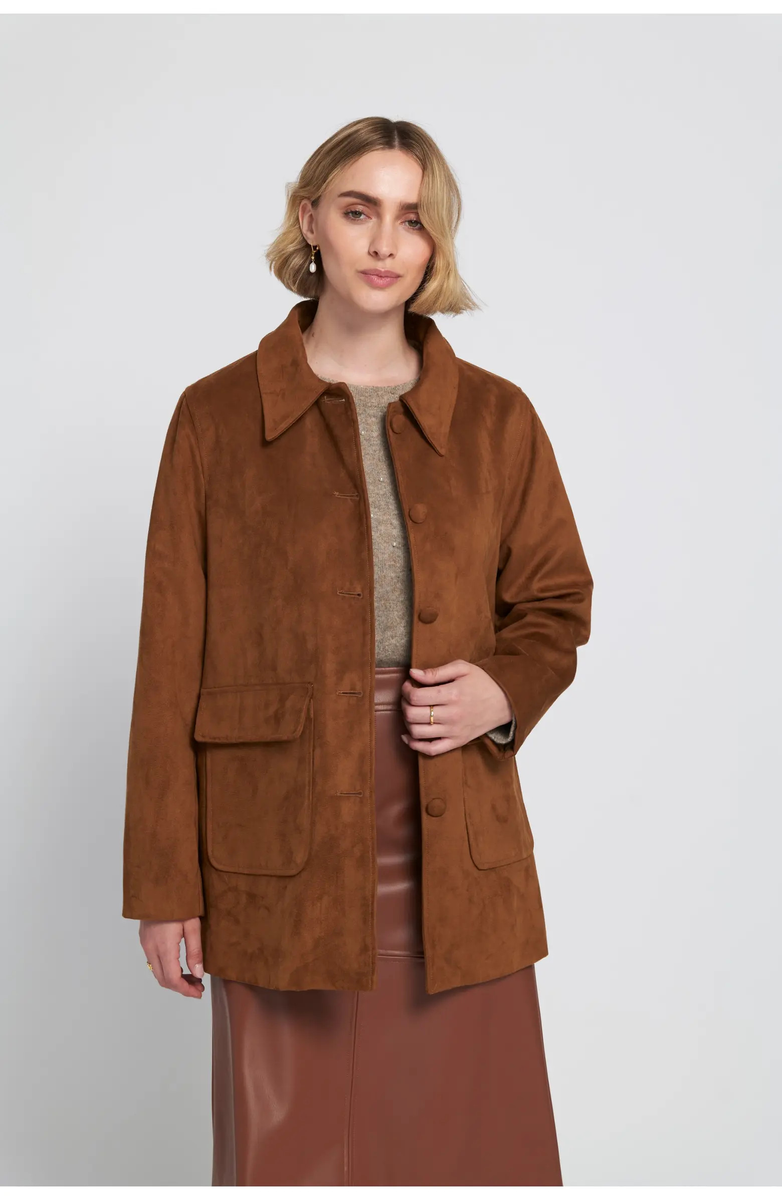 ELLE Collection Faux Suede Car Coat Utility | Nordstrom | Nordstrom