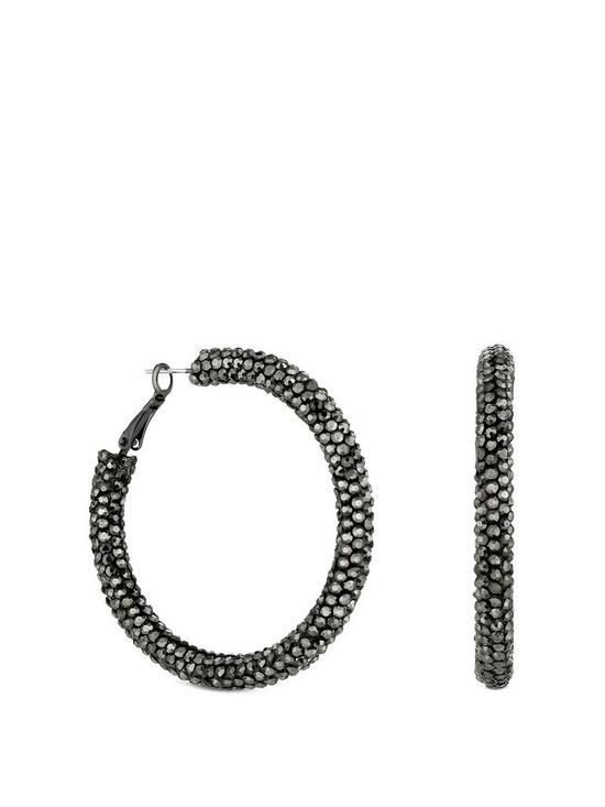 Hematite Black Diamond Sparkle Tube Hoop Earrings | Very (UK)
