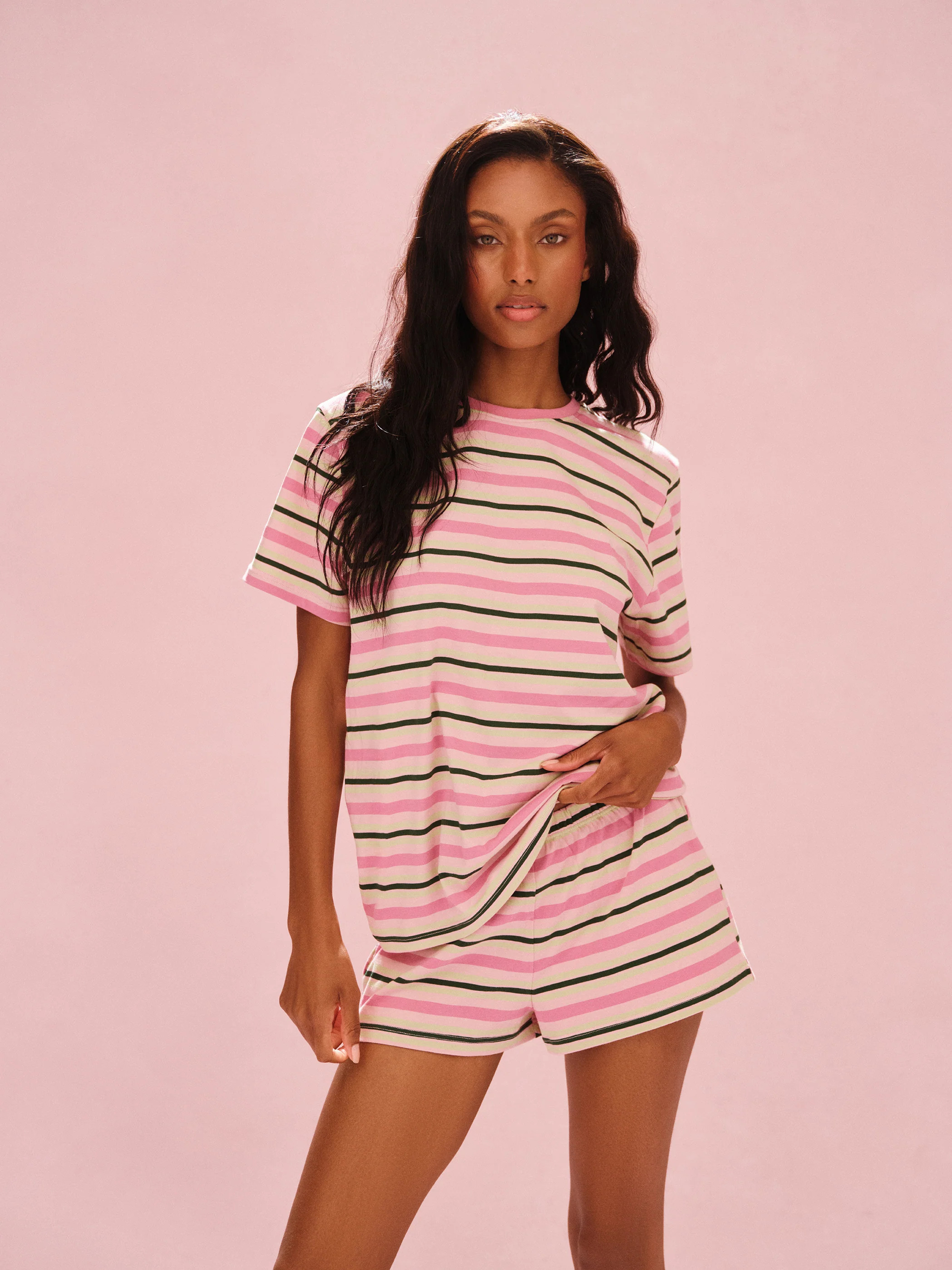 CLASSIC COTTON DAILY STRIPE BOYFRIEND TEE - PINK LEMONADE | SET Active