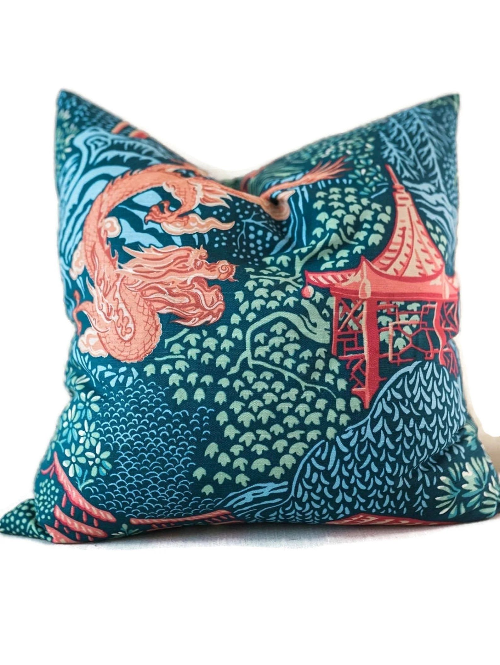 Dragon & Pagoda Pillow Cover Blue-navy Chinoiserie Pillow - Etsy | Etsy (US)