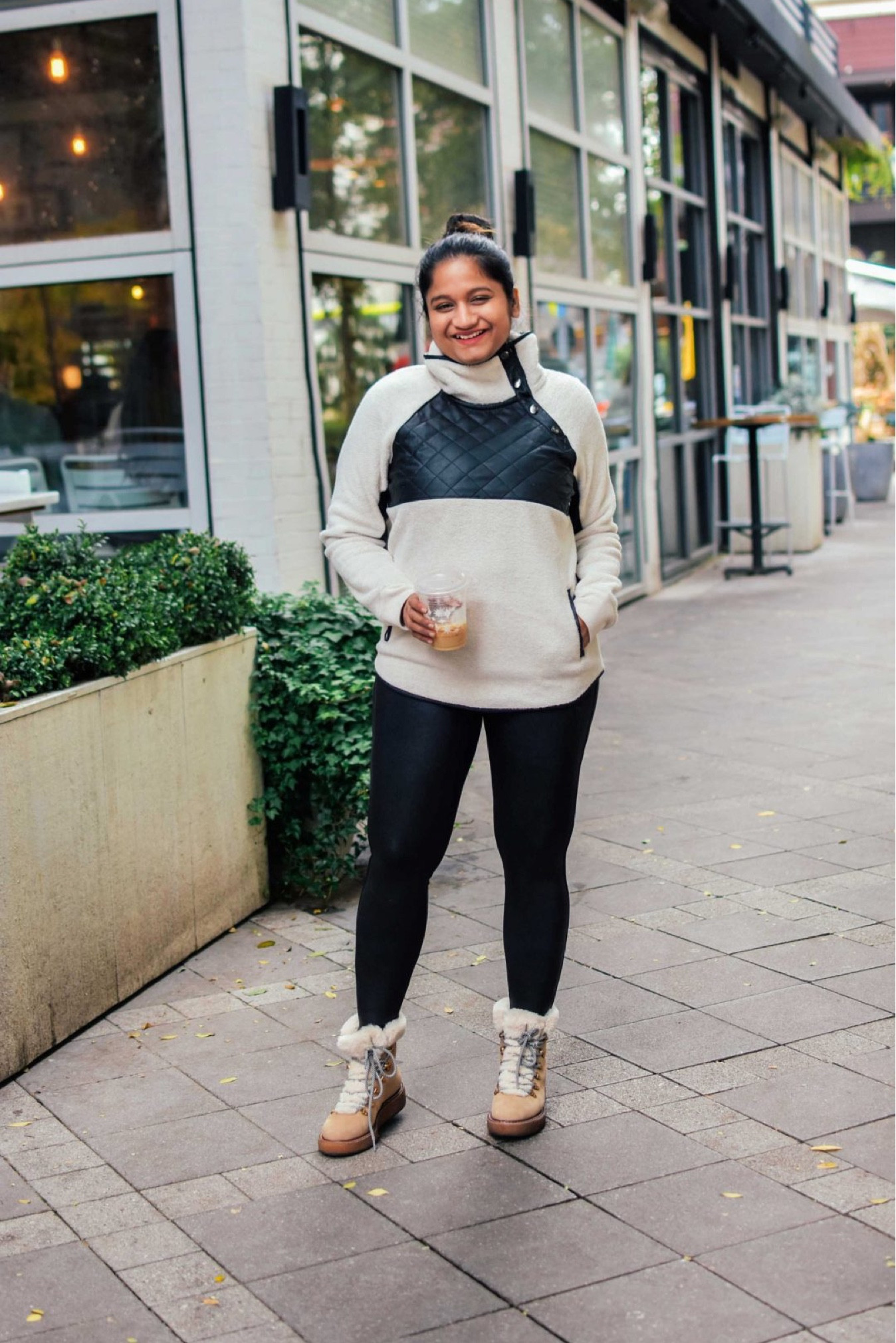 Causal winter outfit with leggings 
@Spanx faux leather legging in size M 
@abercrombieandfitch Sherpa pullover 
@jcrew boots 

#LTKmidsize #LTKSeasonal #LTKstyletip
