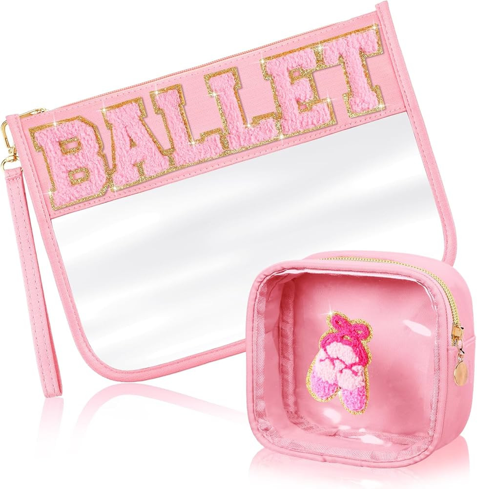 Hillban 2 Pcs Ballet Gifts Chenille Letter Bags Preppy Patch Makeup Bag Flat Clear Pouch PVC Orga... | Amazon (US)