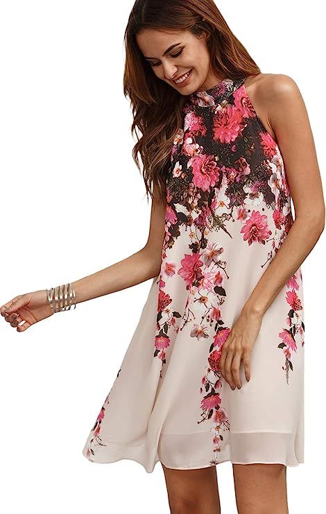 Floerns Women's Summer Floral Print Sleeveless Halter Neck Beach Party Dress | Amazon (US)