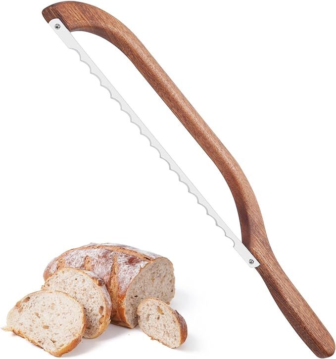 Wooden Bread Bow Knife -16" Serrated Bagel Knife – Sourdough Cutter Fiddle Bow Bread Slicer Kni... | Amazon (US)