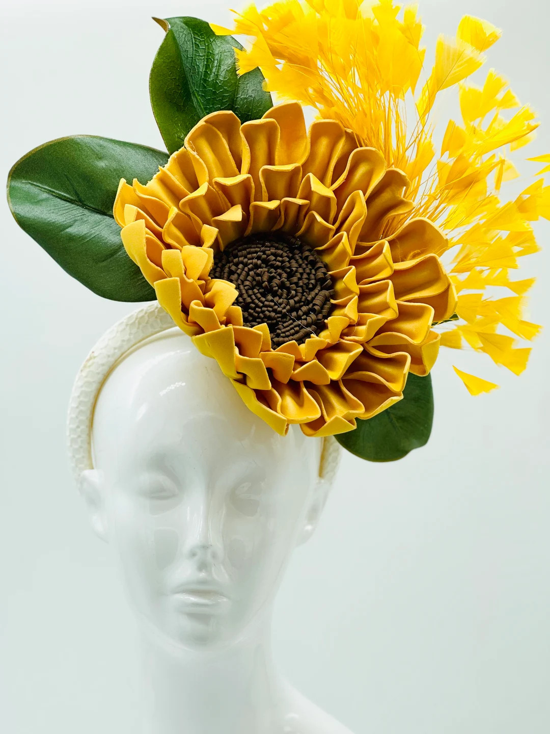 Sunflower Green and Yellow Kentucky Derby Floral Feather Fascinator, Derby Hat Alternative - Etsy | Etsy (US)