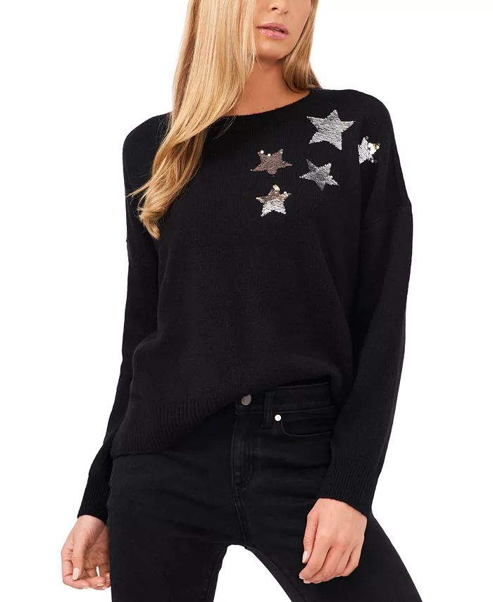 Women's Crewneck Long Sleeve Star Sequin Sweater | Macys (US)