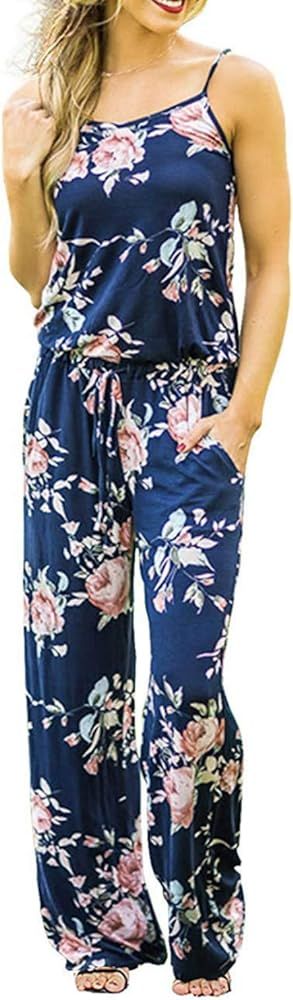 Artfish Women Casual Sleeveless Spaghetti Strap Striped Lounge Pajama Jumpsuit | Amazon (US)