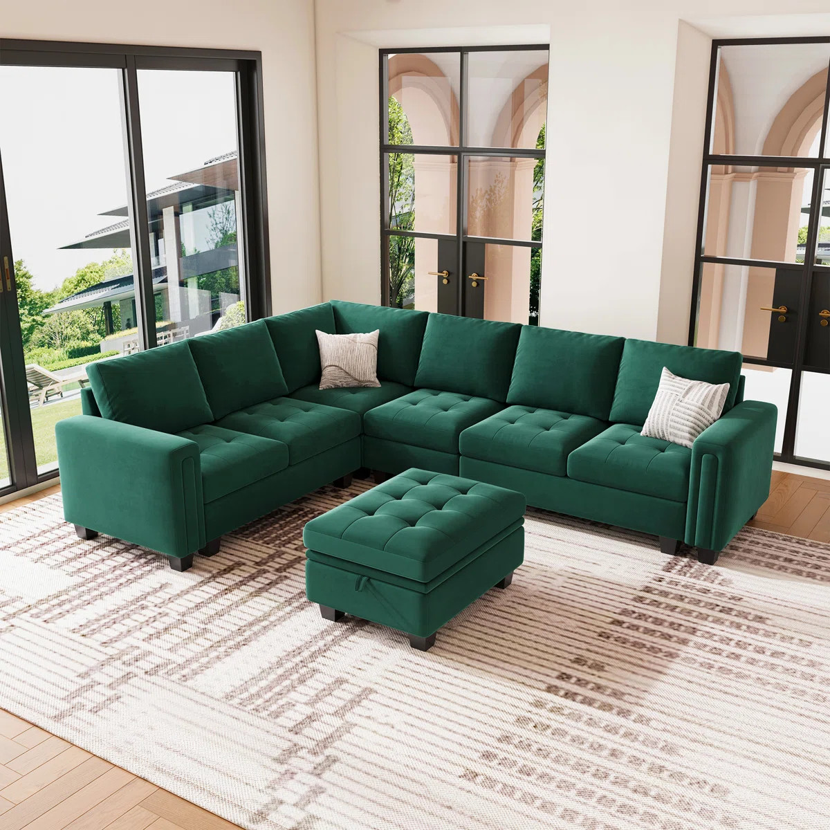 Shavera 6 - Piece Velvet Sectional Sofa L Shaped Modular Couch Living room Corner Sofa with Stora... | Wayfair North America