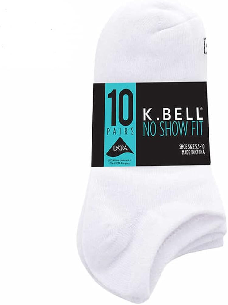K. Bell Ladies - No Show Sock - 10 Pair Pack (Sock size 4-10, White) | Amazon (US)
