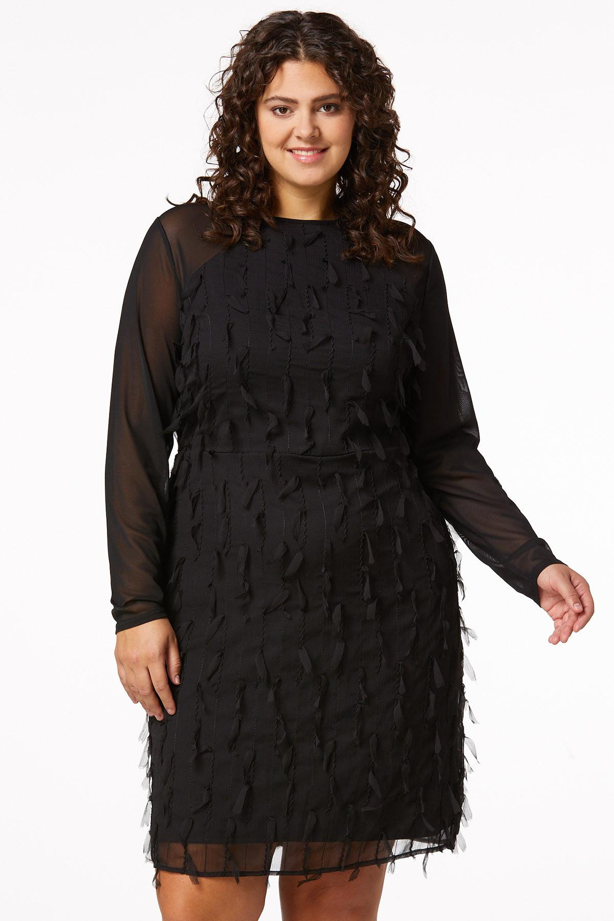 Plus Size Textured Illusion Sleeve Dress | Cato Fashions