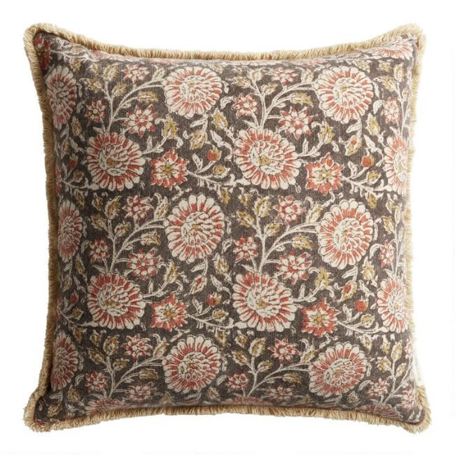 Black And Red Floral Jaipur Block Print Throw Pillow | World Market