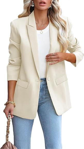 LCRRRN Womens Casual Loose Blazers Long Sleeve Pockets Work Office Jacket Blazer | Amazon (US)