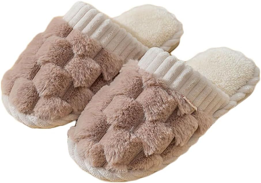 Women Men Comfy Faux Fur Winter Slippers Fuzzy Warm Plush Bedroom Shoes Anti Skid Home Slipper | Amazon (US)