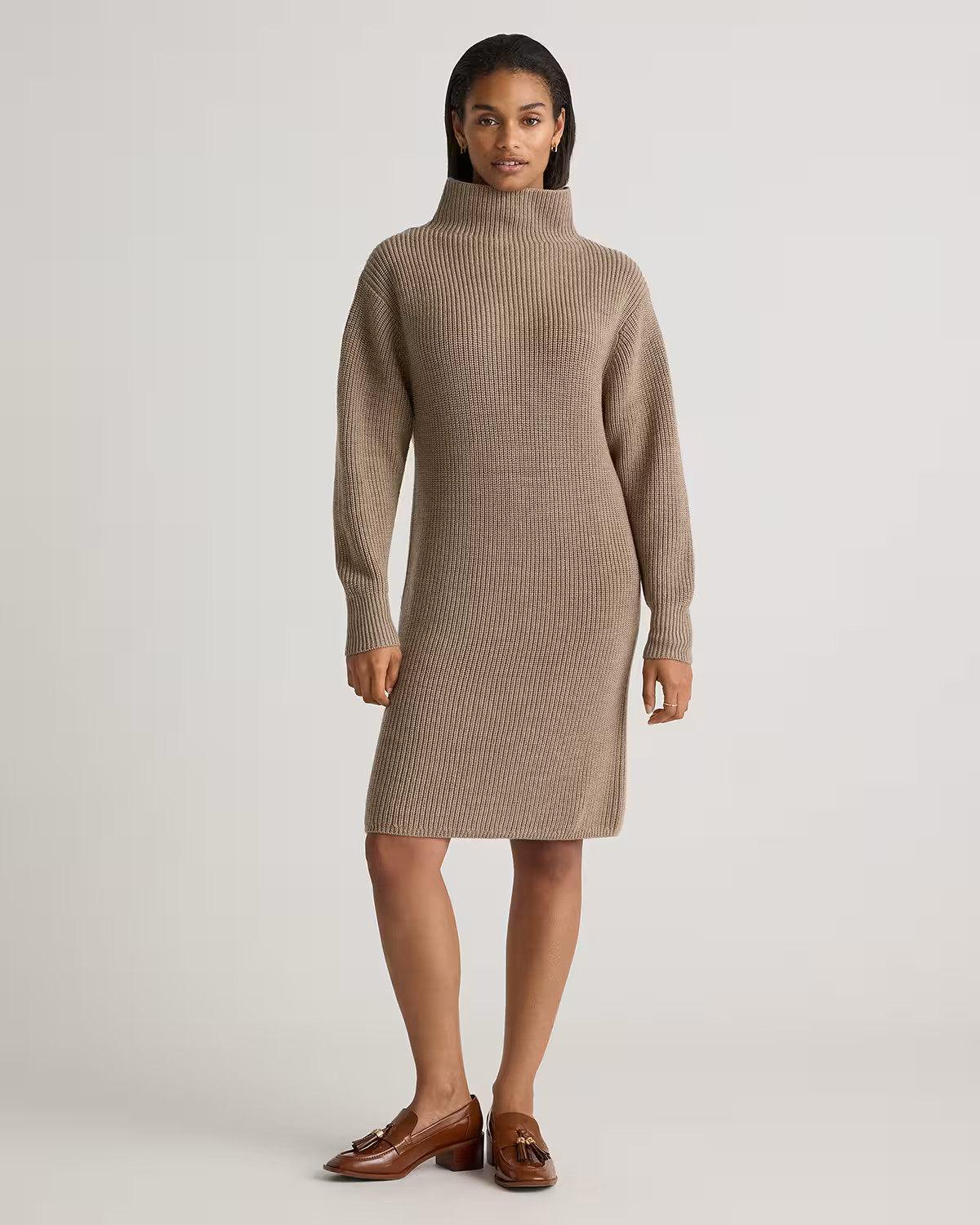 Australian Merino Wool Relaxed Turtleneck Sweater Dress  in Malted Toffee | Quince