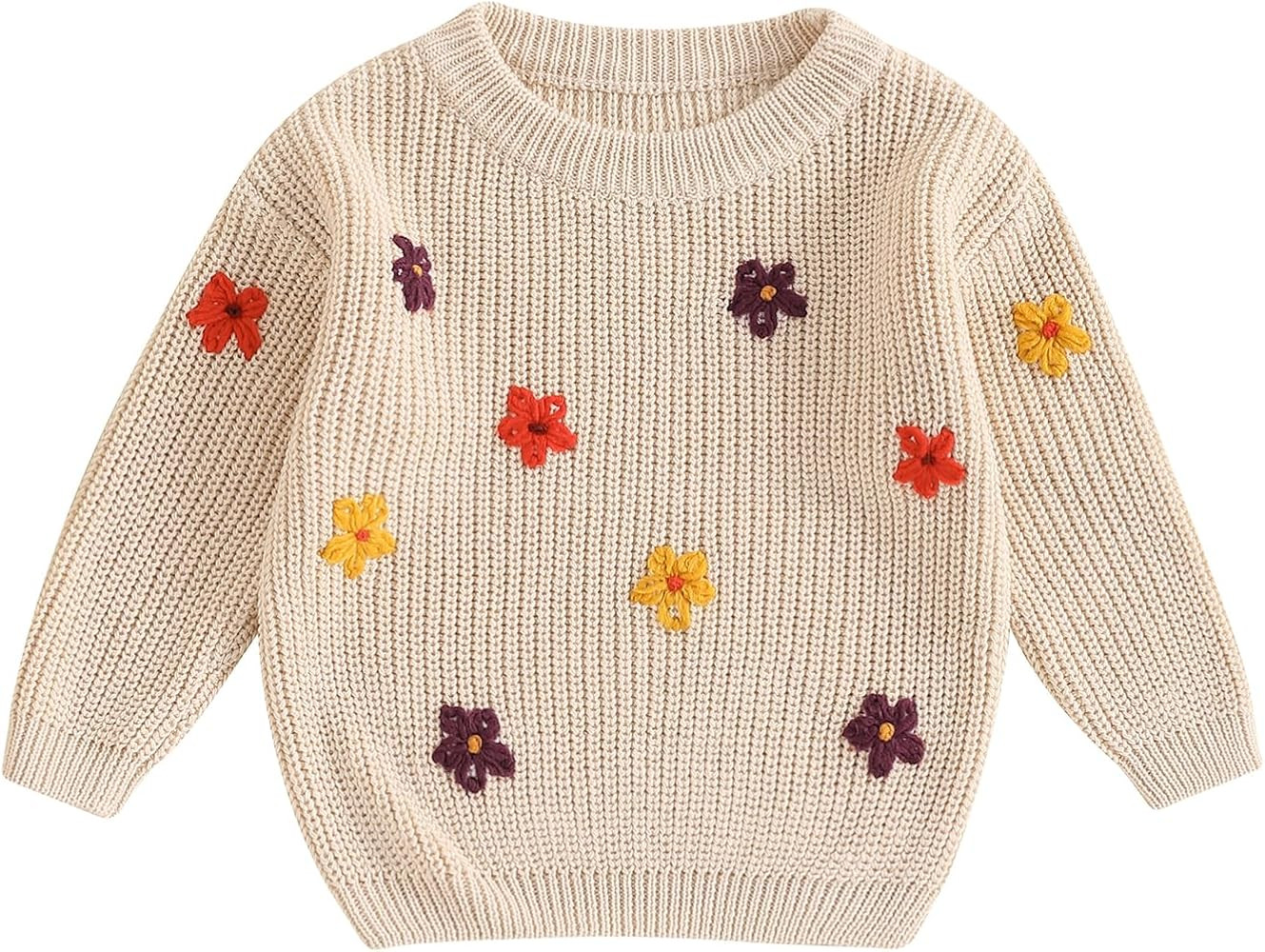 Baby Girl Boy Toddler Knit Sweater Cute Flower Round Neck Long Sleeve Pullover Oversized Sweatshi... | Amazon (US)