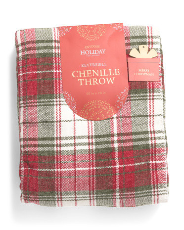 Chenille Plaid Faux Rabbit Fur Reversible Throw | TJ Maxx