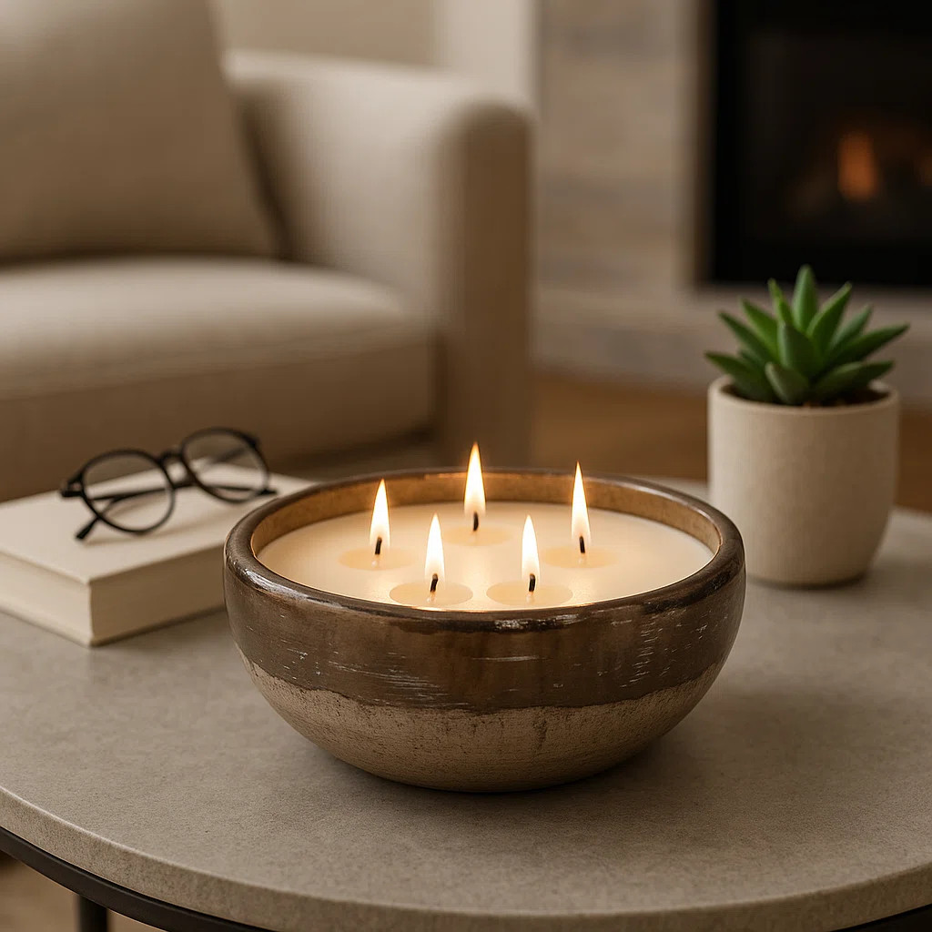 Castleman Decorative Terracotta Scented Bowl for Bookshelf - Modern Two Tone Decor Candle Living ... | Wayfair North America