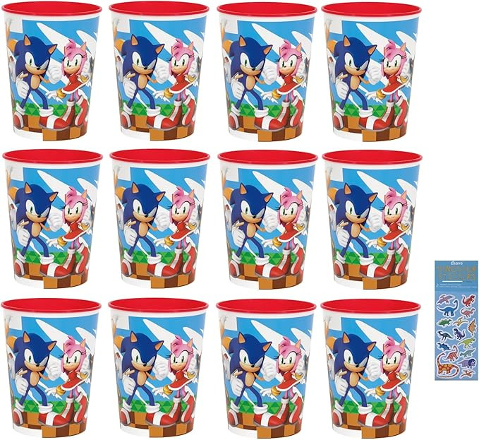 Unique Sonic the Hedgehog Birthday Party Supplies Bundle includes 12 Plastic Reusable Cups 16oz a... | Amazon (US)