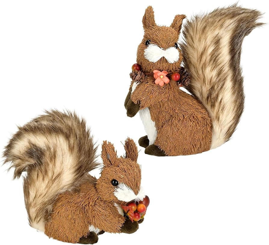 naturevibe 6.3 Inches Sisal Squirrel Decor Set of 2 with Floral Garland for Fall Home Decor,Lifel... | Amazon (US)