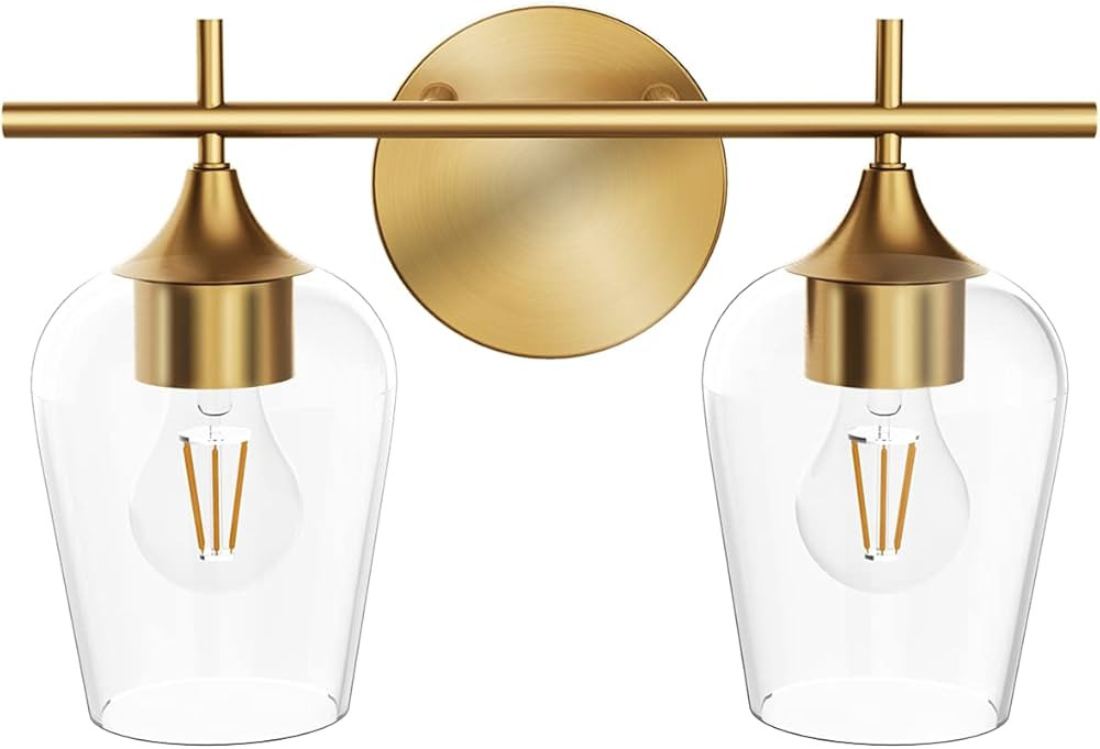 Hamilyeah Gold Bathroom Lighting Fixtures Over Mirror, 2 Light Vanity Lights with Champagne Glass... | Amazon (US)