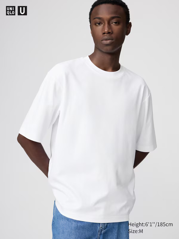 Uniqlo U AIRism Cotton Oversized Crew Neck Half Sleeve T-Shirt | Uniqlo Australia