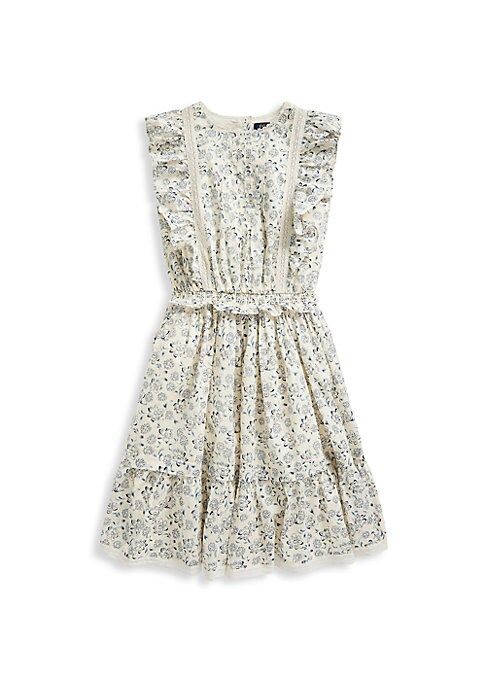 Ralph Lauren Little Girl's & Girl's Cotton Poplin Dress - Blue Cream - Size 2 | Saks Fifth Avenue