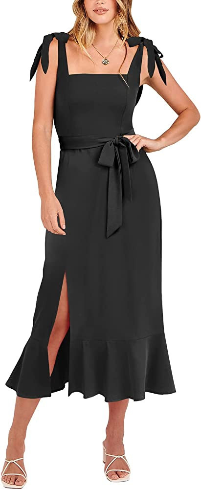 ANRABESS Women's Elegant Bridesmaid Dresses Square Neck Ruffle Split Midi Formal Dress for Weddin... | Amazon (US)