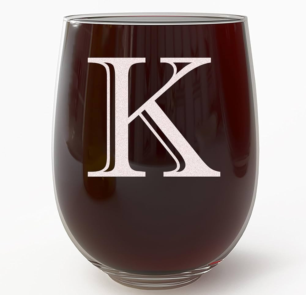 Monogram Etched 17oz Stemless Wine Glass (Letter K) A-Z Personalized gifts for Women, Custom wine... | Amazon (US)