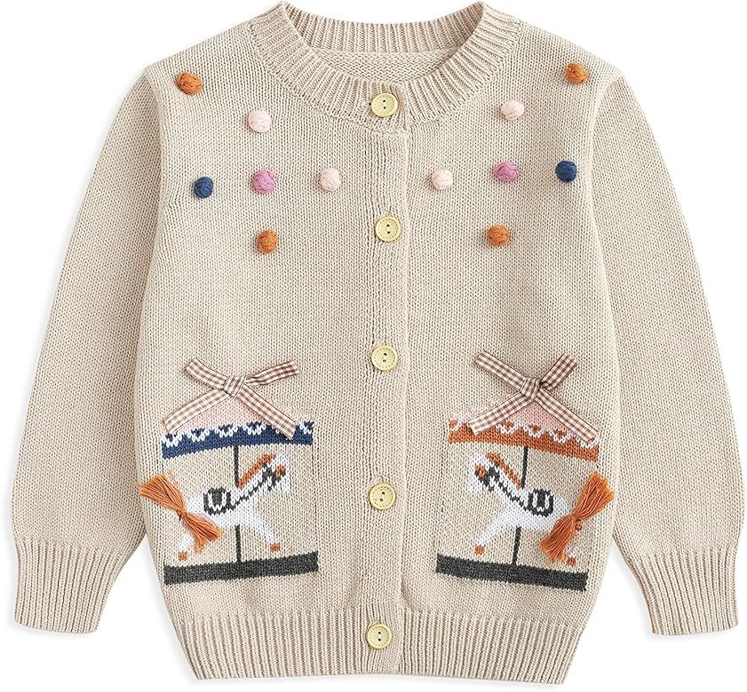 Curipeer Little Girls Cardigan Sweater Buttons Long Sleeve Toddler Knitted Jacket 2-8Y | Amazon (US)