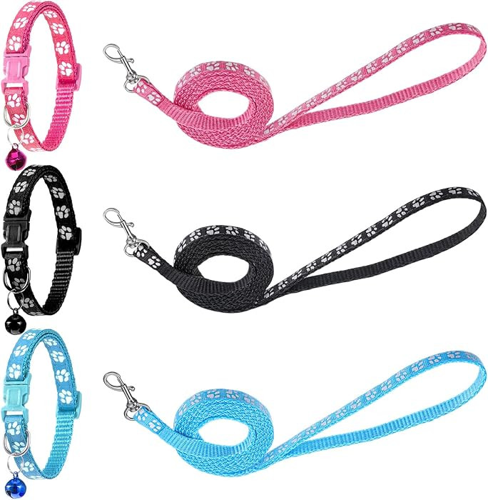 3 Pcs Dog Collar and Leash Set, Adjustable Puppy Collar and Leash, Puppy Collars with Paw Print, ... | Amazon (US)