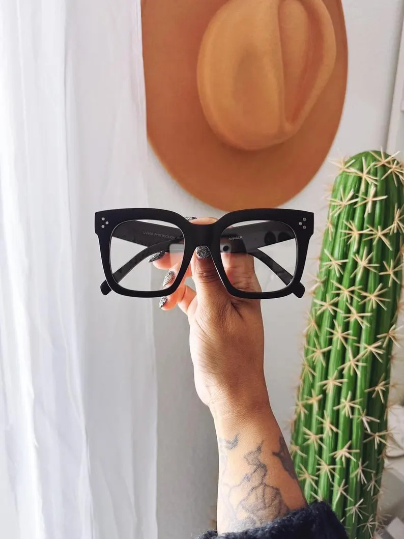 Black Screen Protection GlassesSleek black thick frame glasses with clear blue light filtering sc... | Etsy (US)