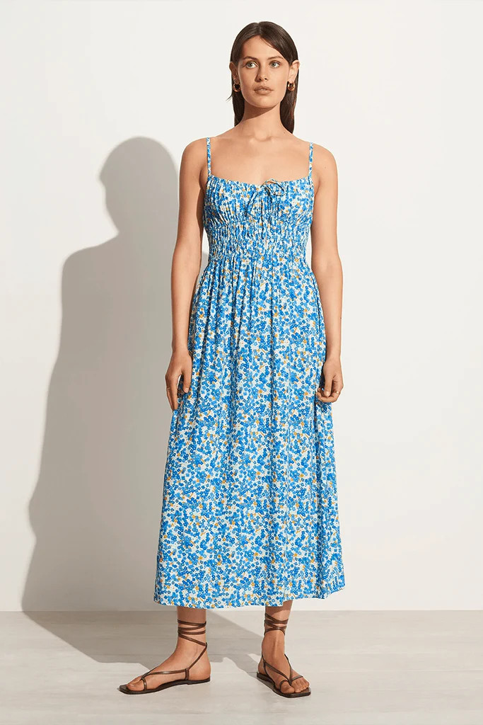 Caprera Midi Dress Lou Floral Print Blue | Faithfull (AU)