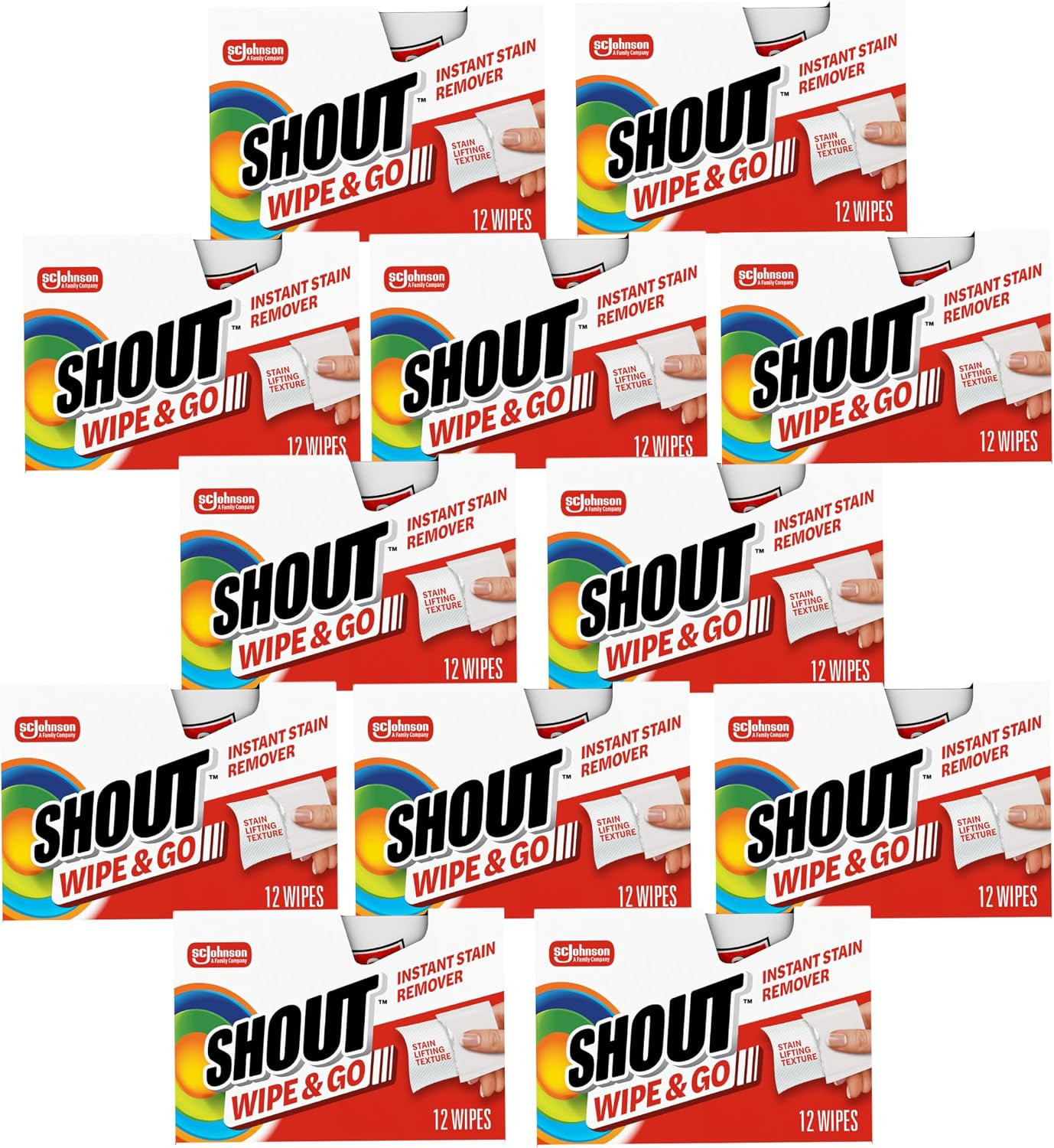 Shout Wipe & Go Instant Stain Remover Wipes, No Wash Required, Safe on Colorfast Washables, Travel & Baby Diaper Bag Essentials, Removes Grass, Coffee, Makeup & More, 12 Wipes (Pack of 12) | Amazon (US)