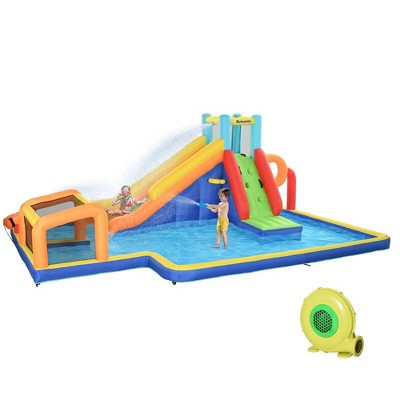 Outsunny 6 in 1 Kids Inflatable Bounce House with Slide, Pool, Climbing Wall, Water Cannon, Basketball Hoop, Football Stand for 3-8 Years Old | Target