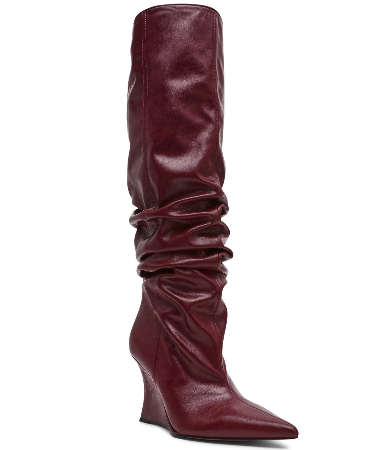 Steve Madden Women's Distortion Knee-High Wide-Calf Slouch Wedge Boots - Burgundy | Macy's