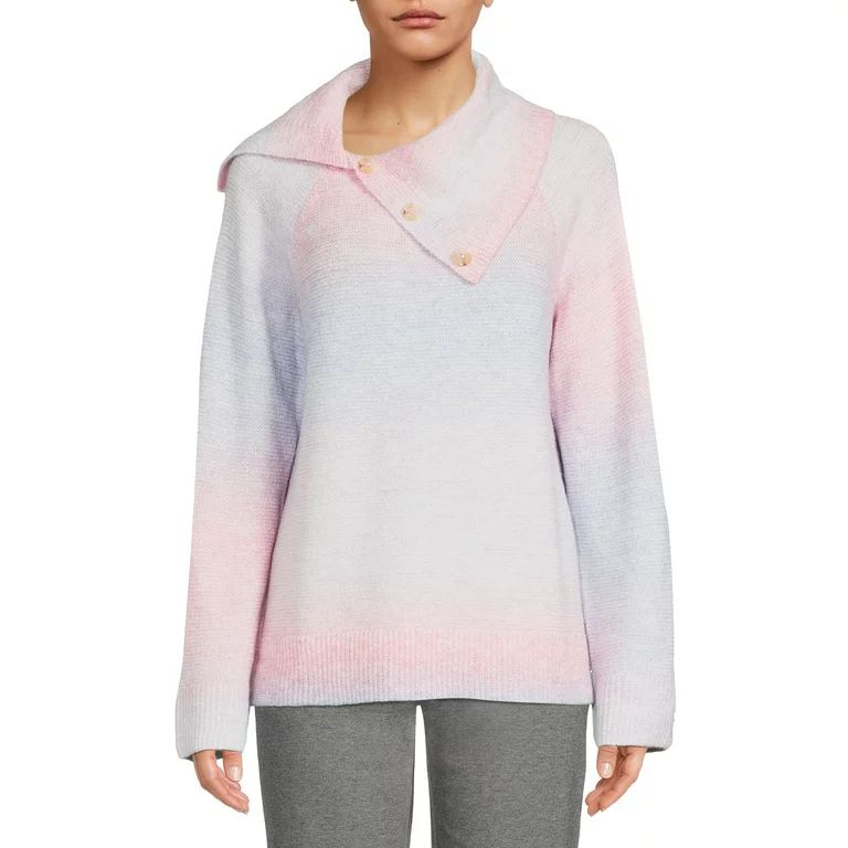 Time and Tru Women's Long Sleeve Split Neck Collar Sweater | Walmart (US)