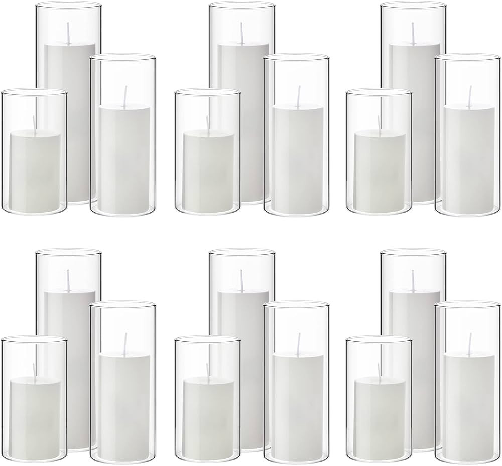 Shihanee 36 Pcs Pillar Candles and Glass Cylinder Vases Tall Cylinder Candle Holders for Slim Pil... | Amazon (US)