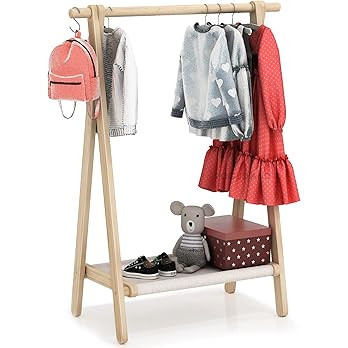 VOGUSLAND Dress up Rack, Child Garment Rack, Kids Clothing Rack with Storage Shelf (Natural Beech... | Amazon (US)