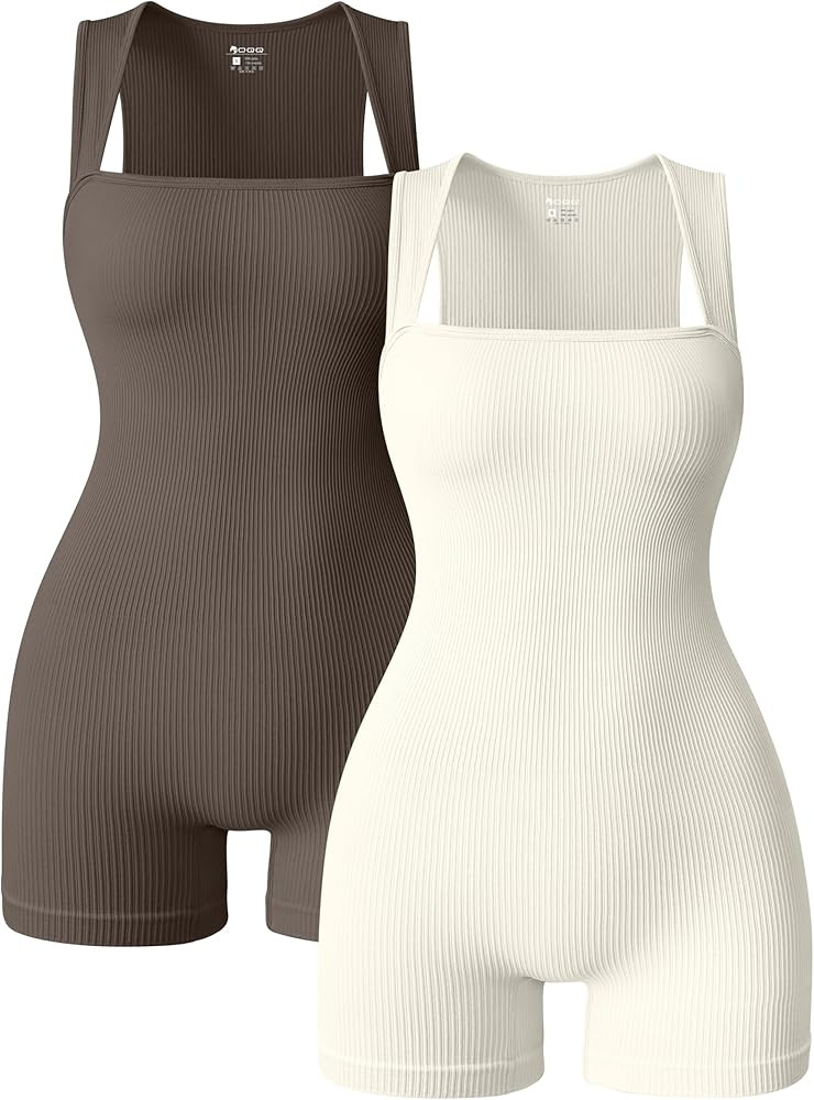 OQQ Women 2 Piece Rompers Yoga Stretch Strappy Square Neck Sleeveless Exercise Rompers | Amazon (US)
