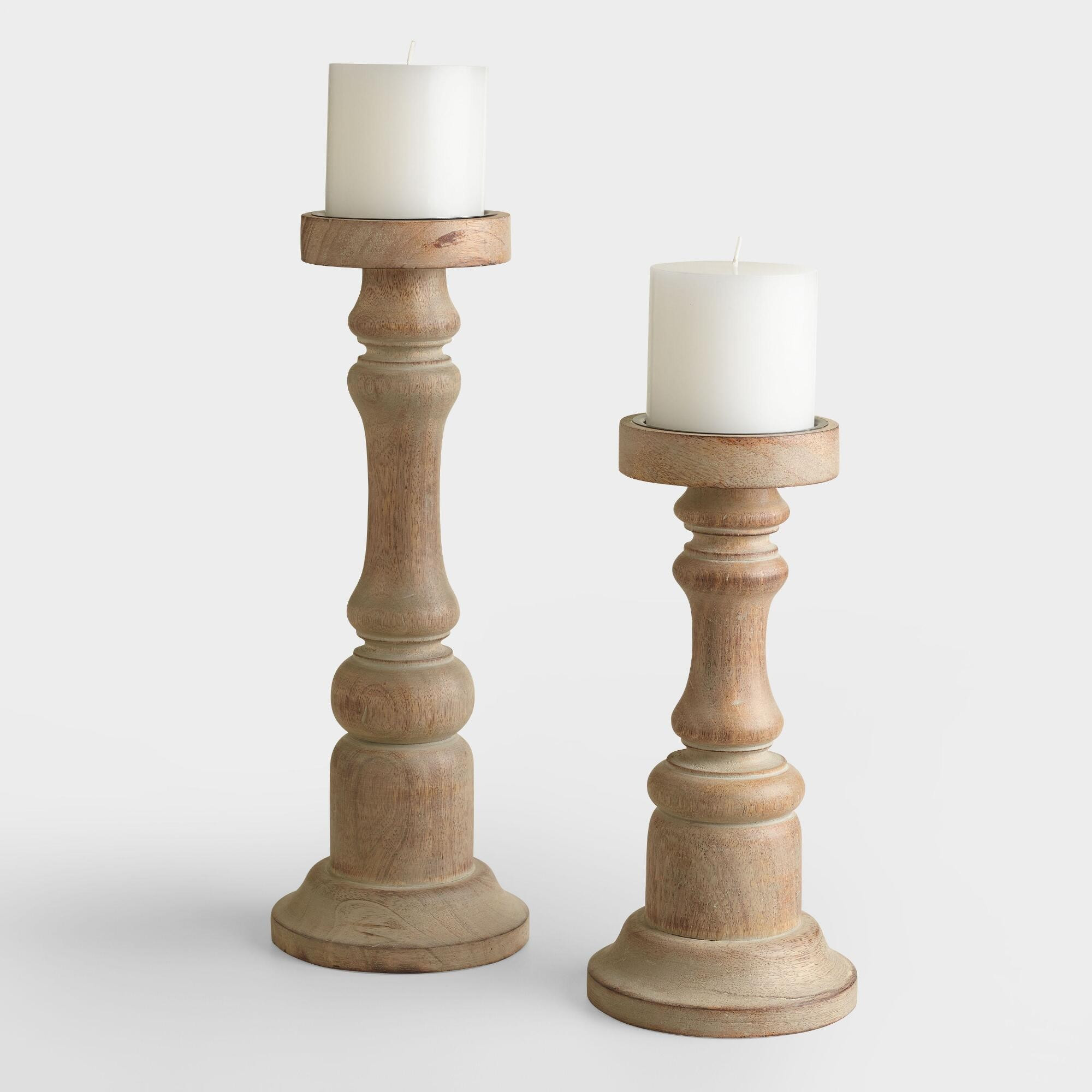 Gray Wood Ella Pillar Candleholder - 14In by World Market 14In | World Market