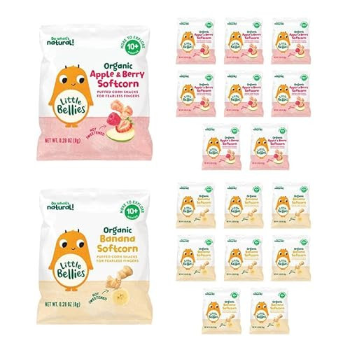 Little Bellies Organic Softcorn Variety Pack, Apple & Berry and Banana (Pack of 18 x 0.28 oz Individual Packs) | Amazon (US)